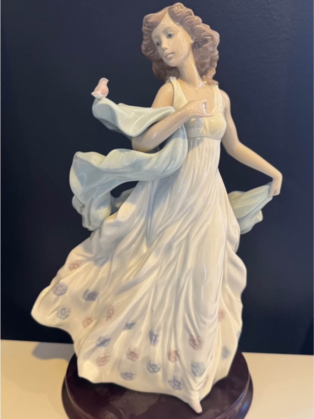 Lladró Porcelain Figurine – Woman with Bird, Signed, Vintage